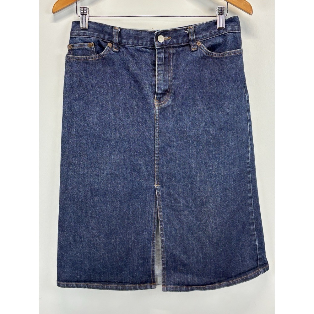 Vtg Gap Y2K Denim Jean Midi Skirt Womens 10 (29x25) Blue Front Slit Stretch